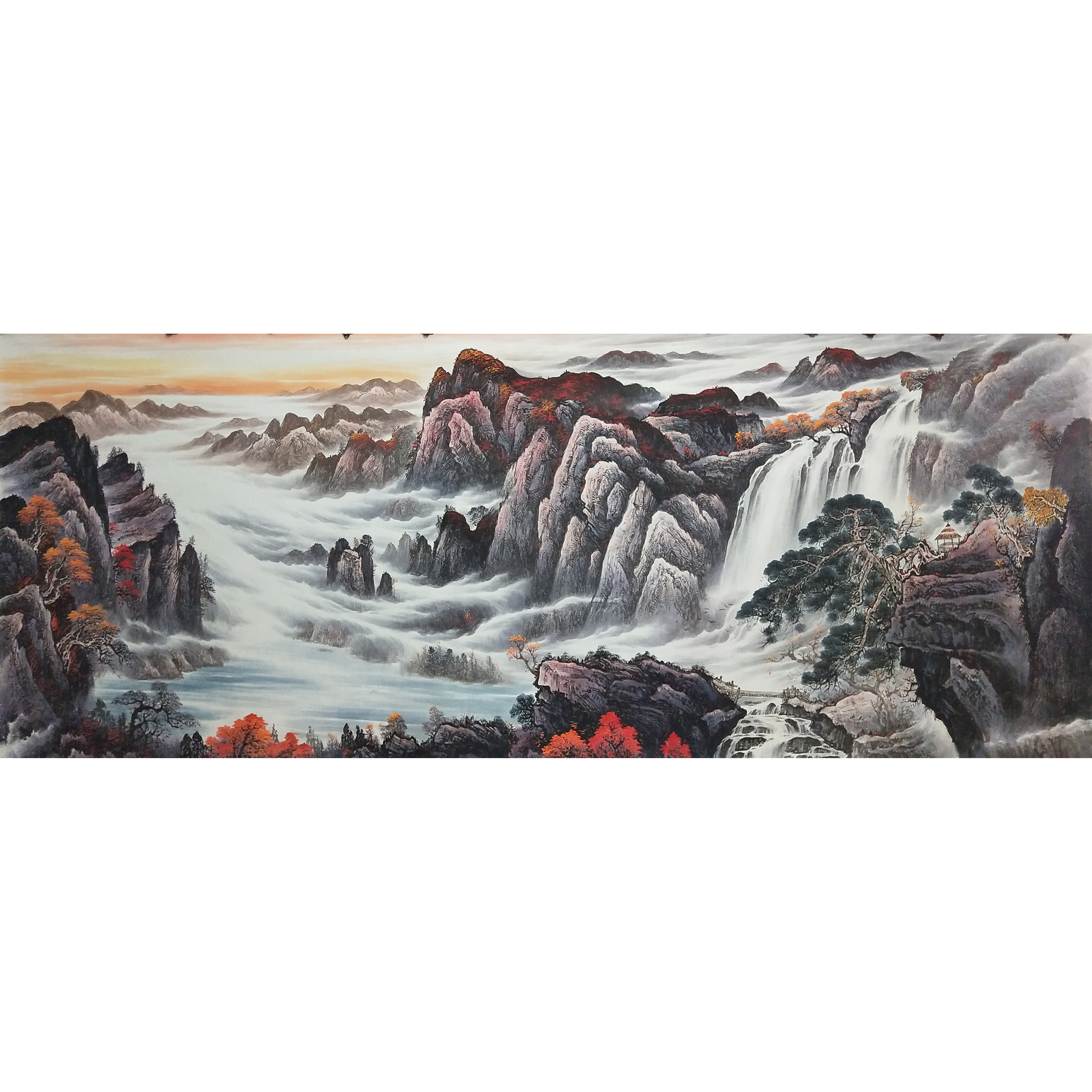 风水手绘国画山水聚财办公室沙发挂画真迹水墨画国画