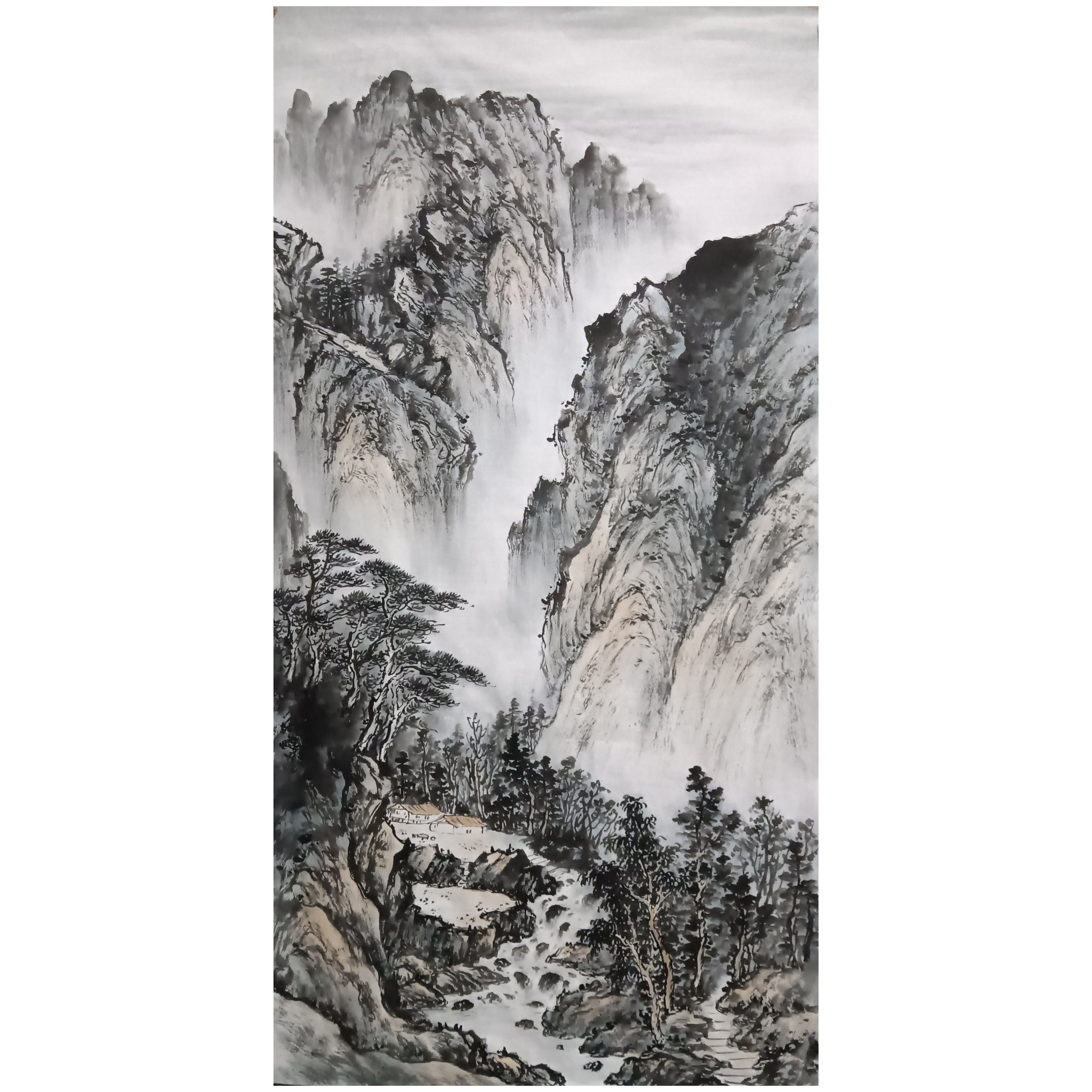 定制手绘真迹国画旭日东升山水画客厅挂画玄关办公室国画