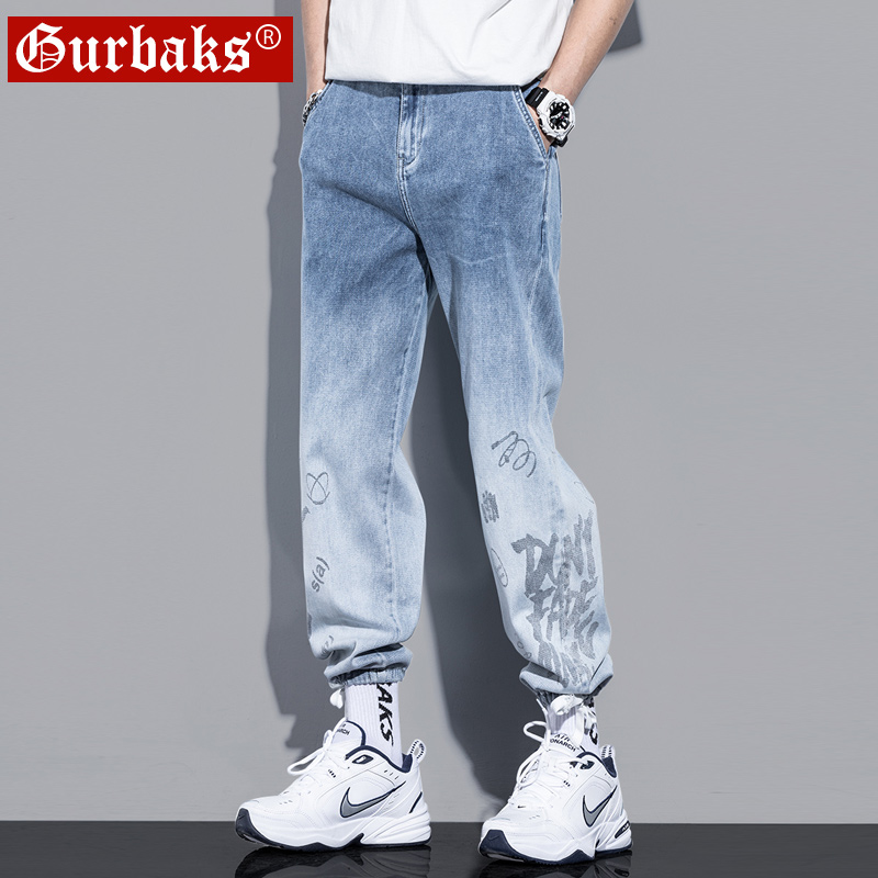 春夏款牛仔裤男士宽松潮牌潮流束脚百搭直筒休闲蓝色高街美式裤子