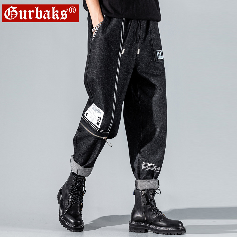 2021年秋冬季新款牛仔裤男直筒宽松潮牌潮流韩版百搭哈伦休闲裤子