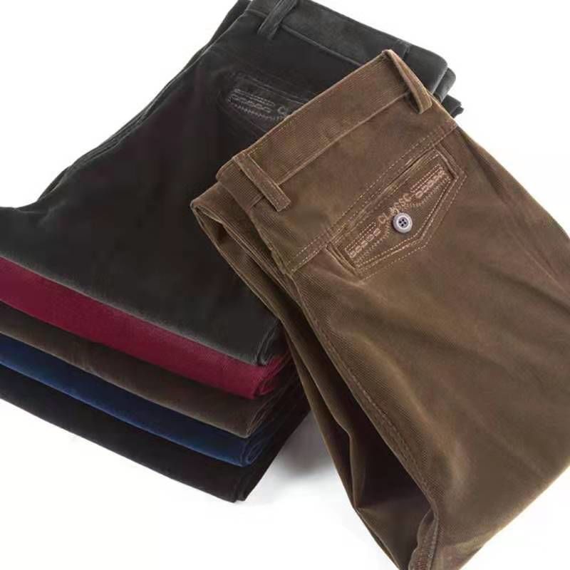 灯芯绒男裤中年直筒宽松高腰爸爸装休闲长裤秋冬中老年条绒裤子男