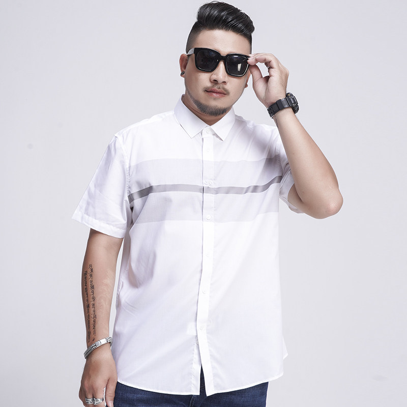 大码纯棉短袖衬衣男士加肥加大夏季肥佬男宽松衬衫
