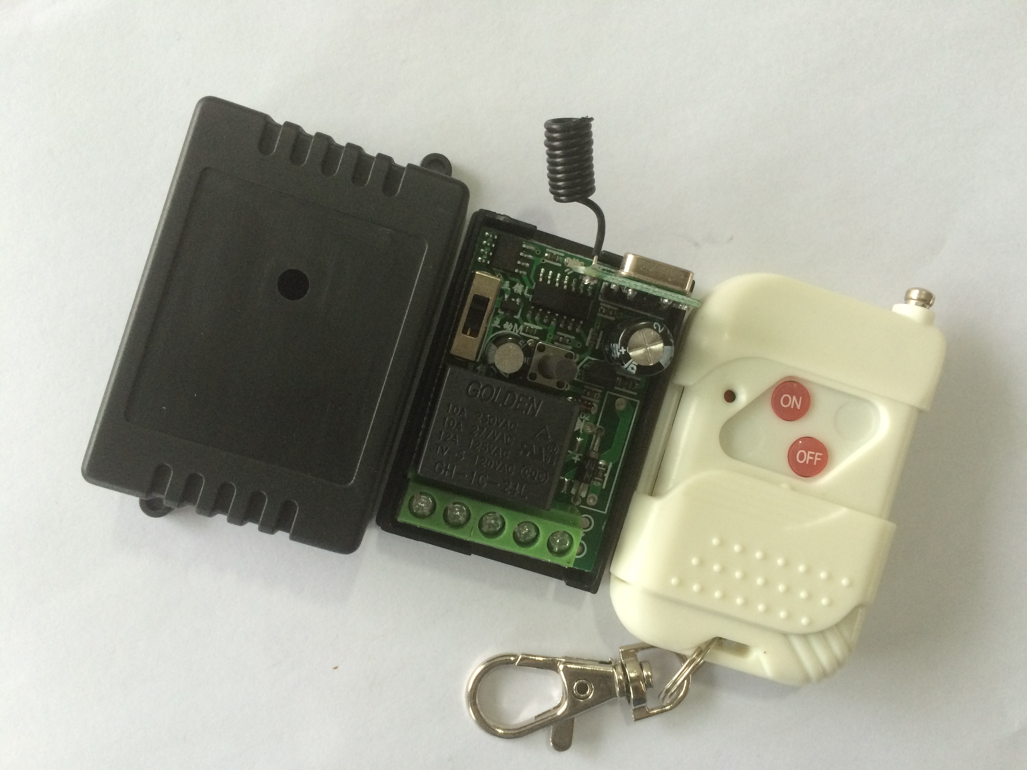 12伏单路遥控开关翡翠两键无线遥控器智能套件遥控开关