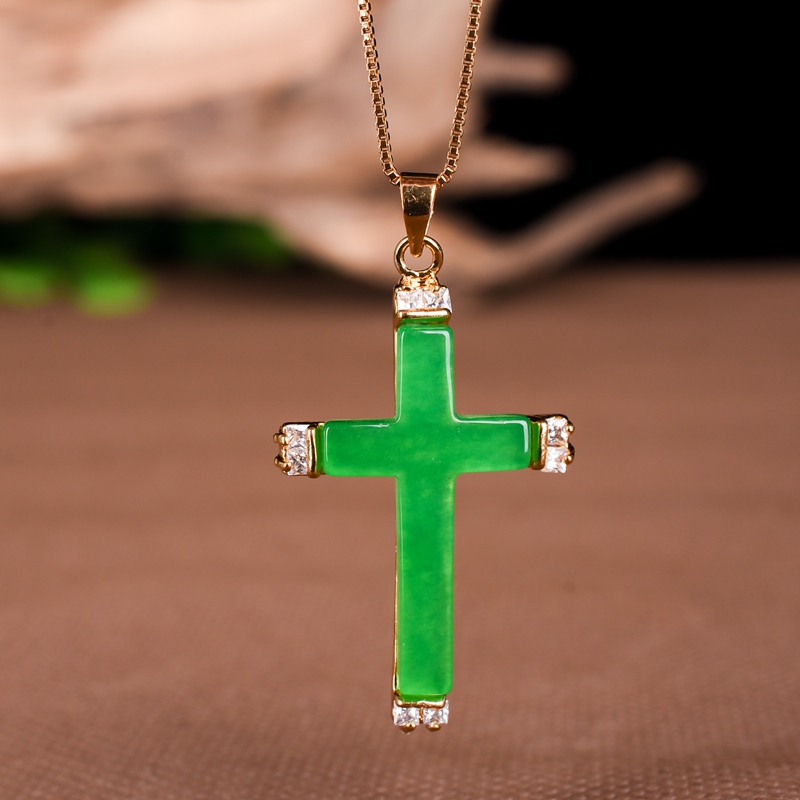 新疆和田玉十字架挂件男女款碧玉耶稣十字架玉牌吊坠玉平安牌项链