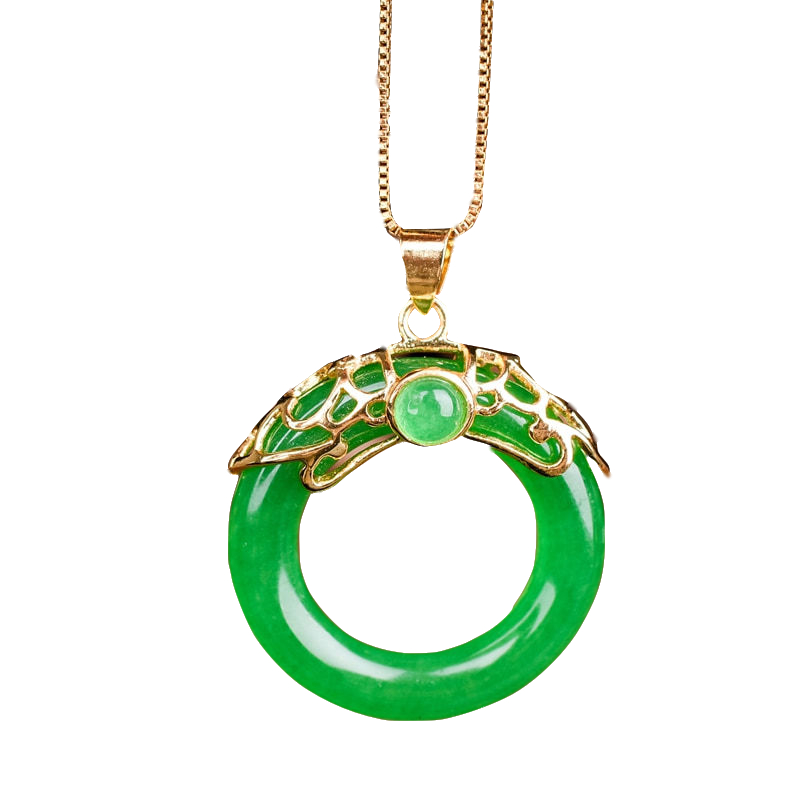 缅甸翡翠圆环平安扣吊坠女款镶嵌玉环圆圈转运项坠