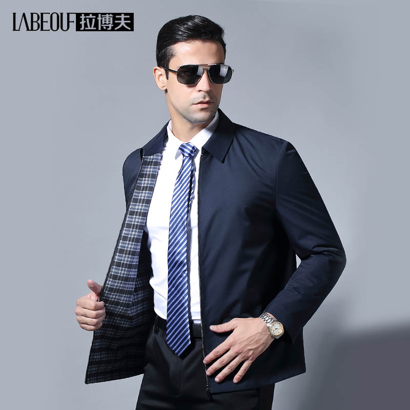 拉博夫夹克男中年公务员男士成熟稳重翻领商务外套行政春秋男装