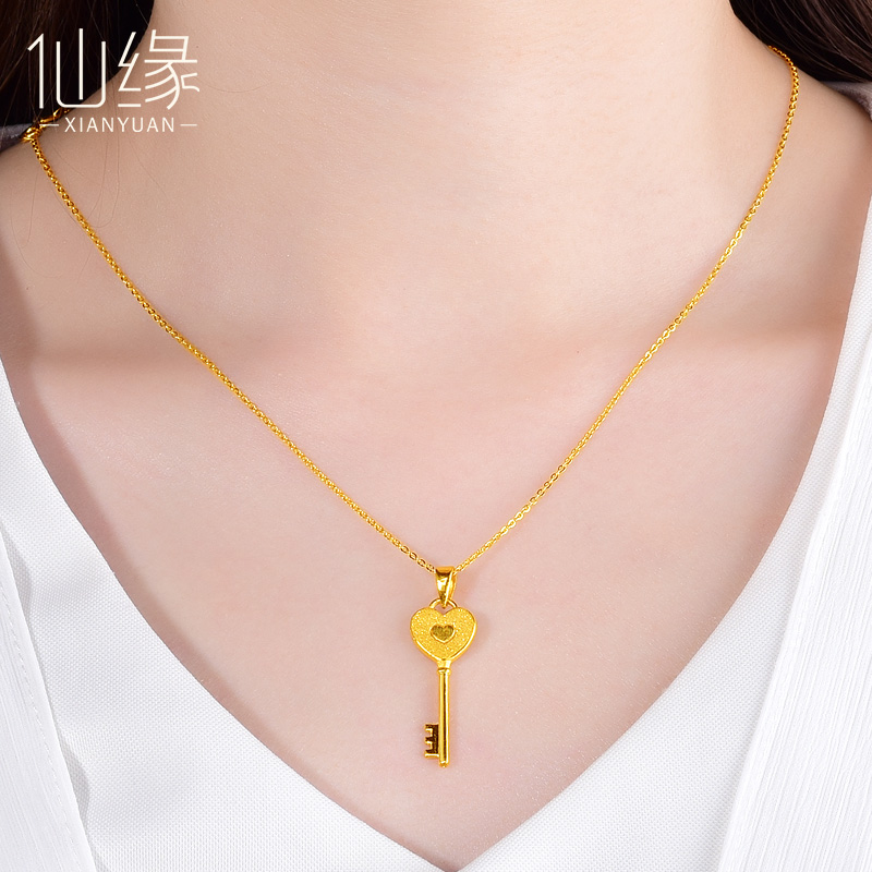 黄金钥匙吊坠金项链女金钥匙足金9999纯金999坠子金锁匙正品礼物