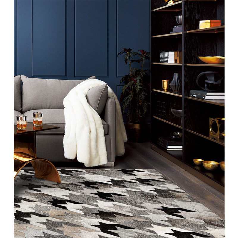 简约复古轻奢客厅地毯欧式灰色牛皮茶几时尚几何地毯