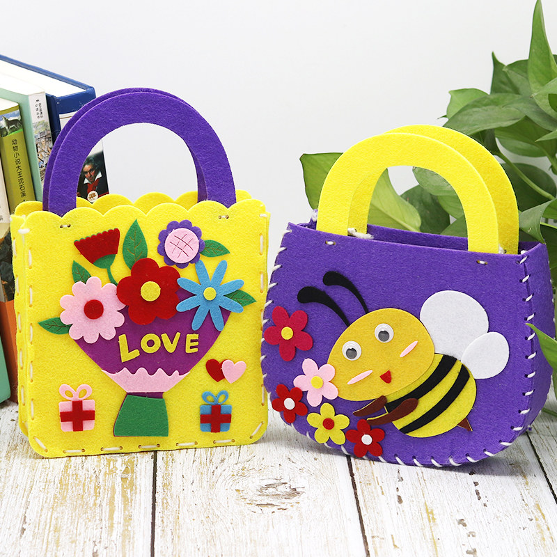 儿童节手工diy材料包幼儿园礼物儿童不织布包包粘贴画材料美劳课