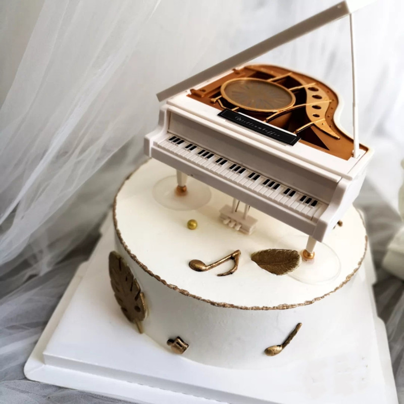 网红女生钢琴生日蛋糕摆件芭蕾舞女孩旋转音乐盒节日装扮用品