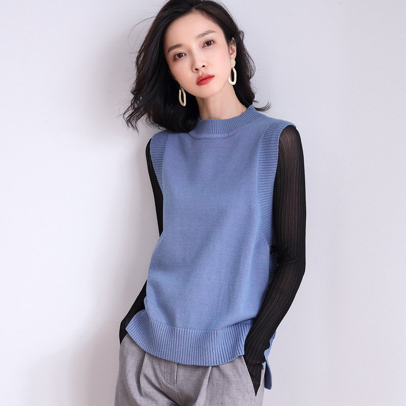 毛线背心女春外穿外搭无袖毛衣前短长宽宽松毛针织衫