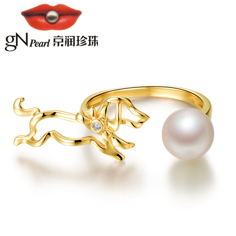 戒指问情神犬小七78mm圆形银镶淡水珍珠珠宝手饰