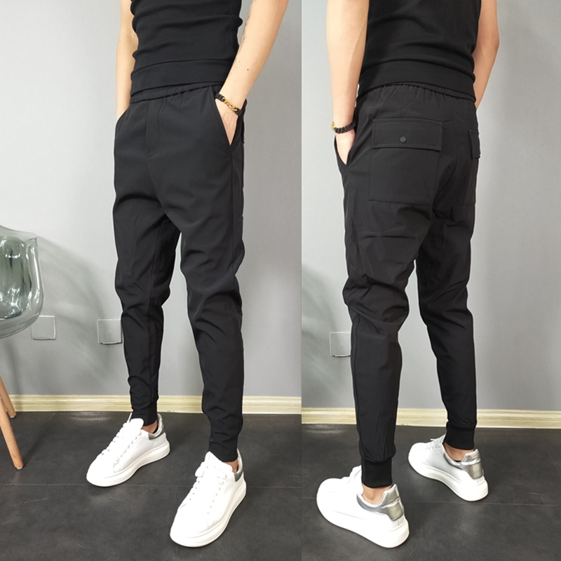 夏季新款潮流黑色裤子男小脚九分休闲裤青年宽松潮男哈伦束脚裤潮