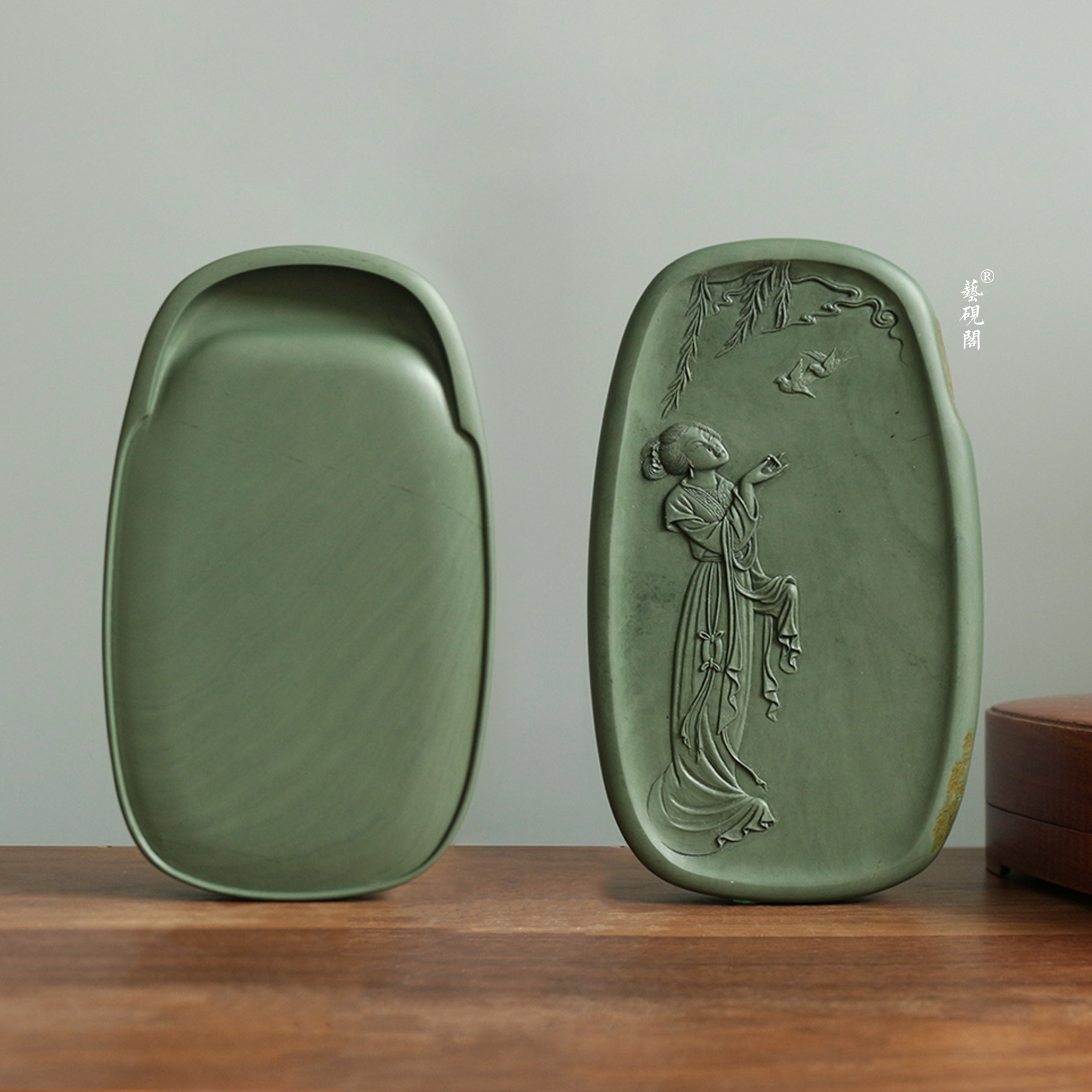 艺砚阁甘肃非遗洮砚喇嘛崖老孤品圆首门字砚文房四宝文房四宝