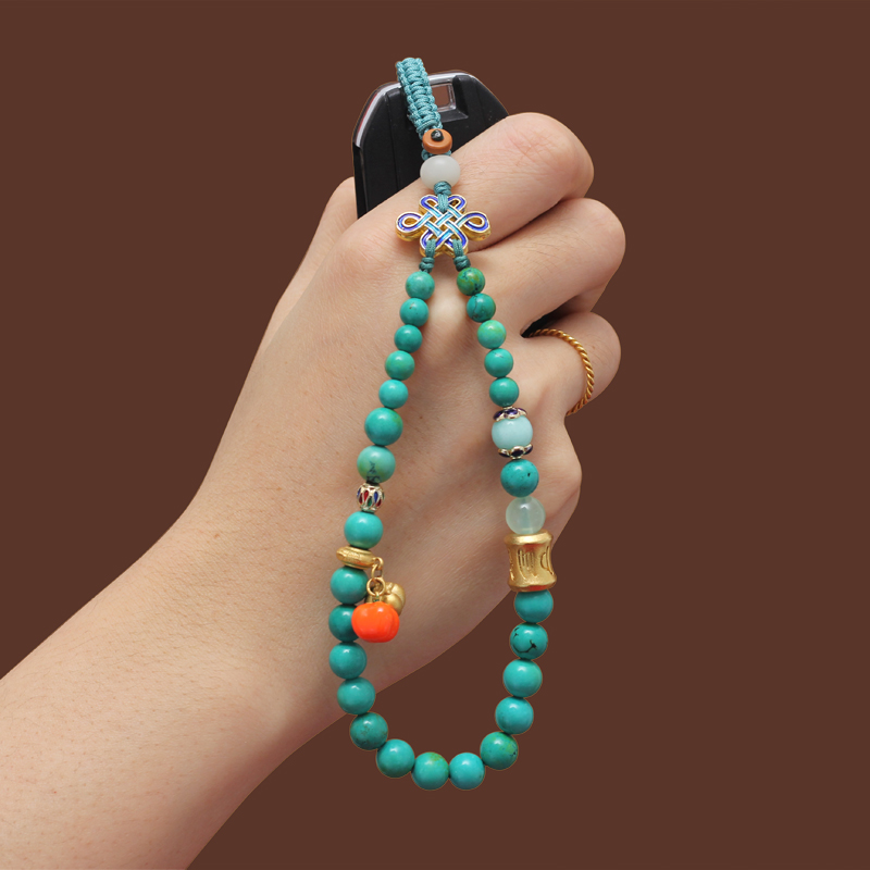 汽车钥匙挂件手机链挂饰手腕款绿松石手工编织钥匙扣