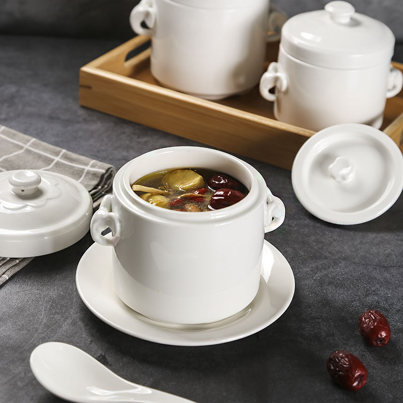 欧式纯白隔水炖盅大象汤盅双保温小炖罐燕窝甜品碗