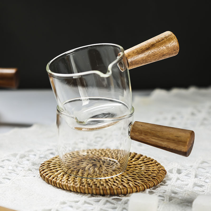 日式手柄小奶壶玻璃尖嘴奶锅迷你咖啡器具家用碟