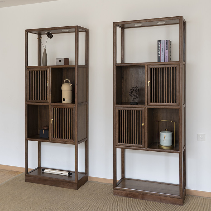 新中式高柜多宝阁射灯架装古董轻奢展示柜多宝格