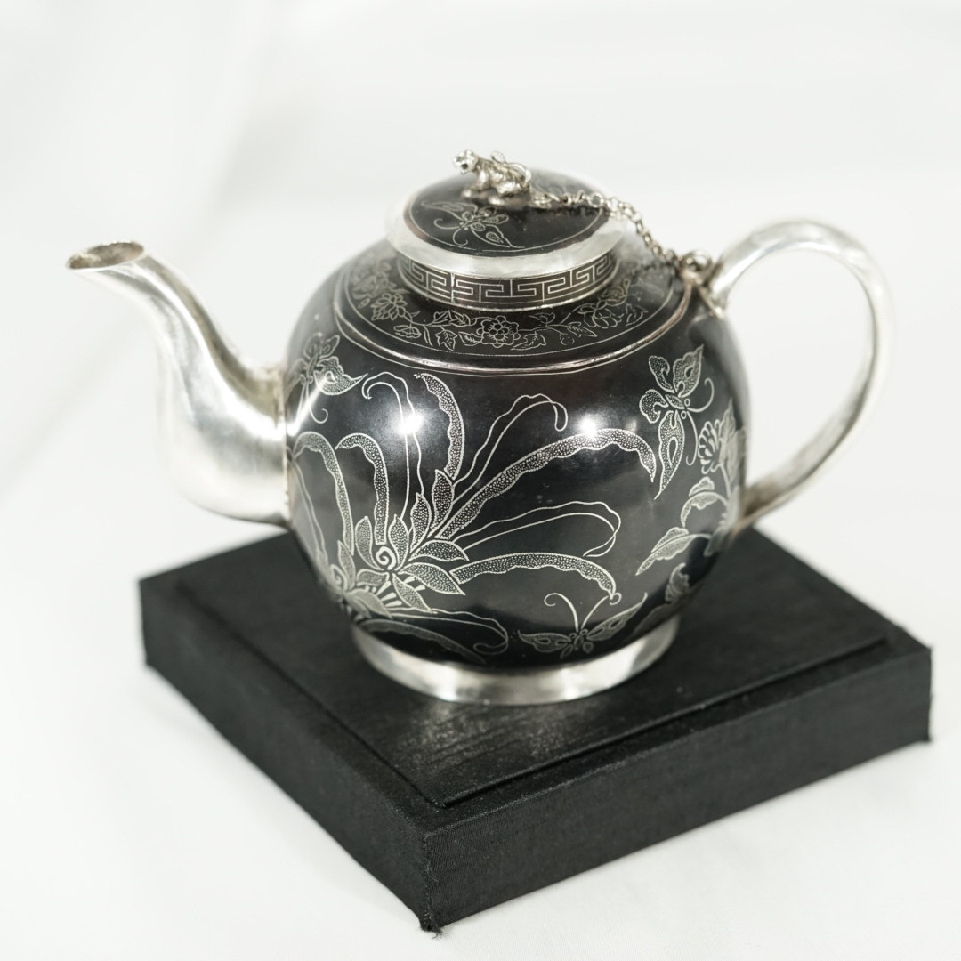 非遗乌铜走银茶壶内档纯银手工蝶恋花花开富贵礼物茶壶