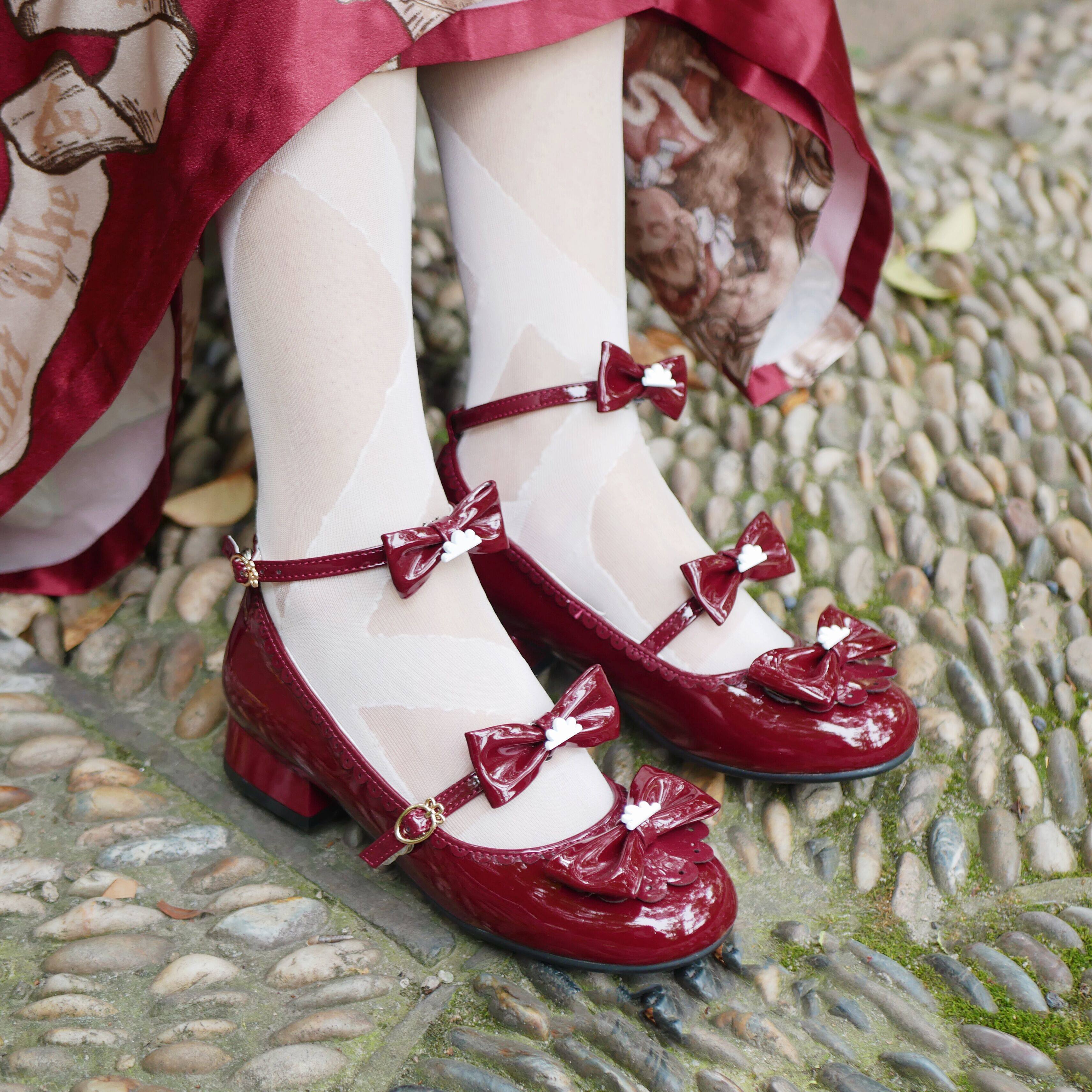 lo原创lolita单鞋小云柚低学生新款蝴蝶结绑带单鞋