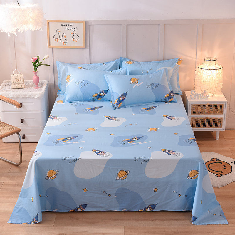 儿童床单单件纯棉卡通卡通鸭鸭子男女女孩蓝色床单