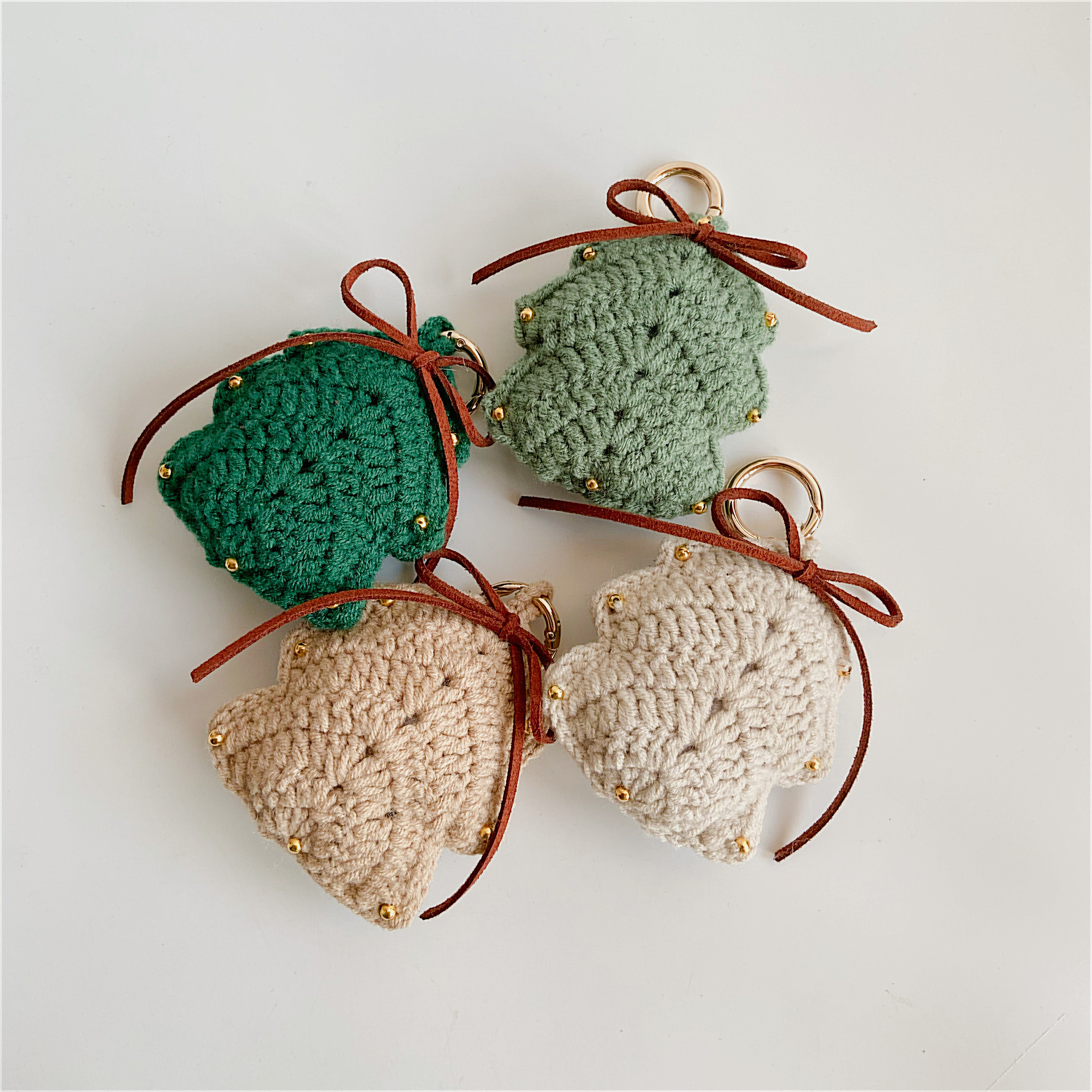 钩针毛线手工自制编织钥匙扣圣诞树挂件磨砂金珠diy编织材料包