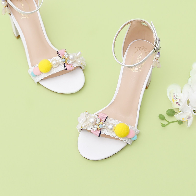 唯美学生萝莉新款夏新款洛丽塔城堡带露一字中跟时装凉鞋