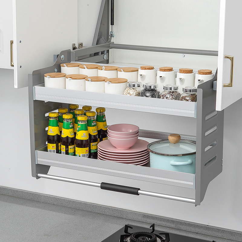 升降拉篮厨房吊柜下拉式拉篮橱柜置物架上下调味拉篮