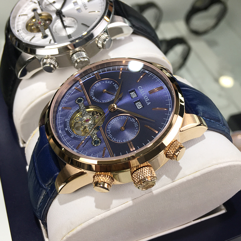 卡罗莱官方正品机械表全自动品牌男士手表男表防水新款镂空真皮潮