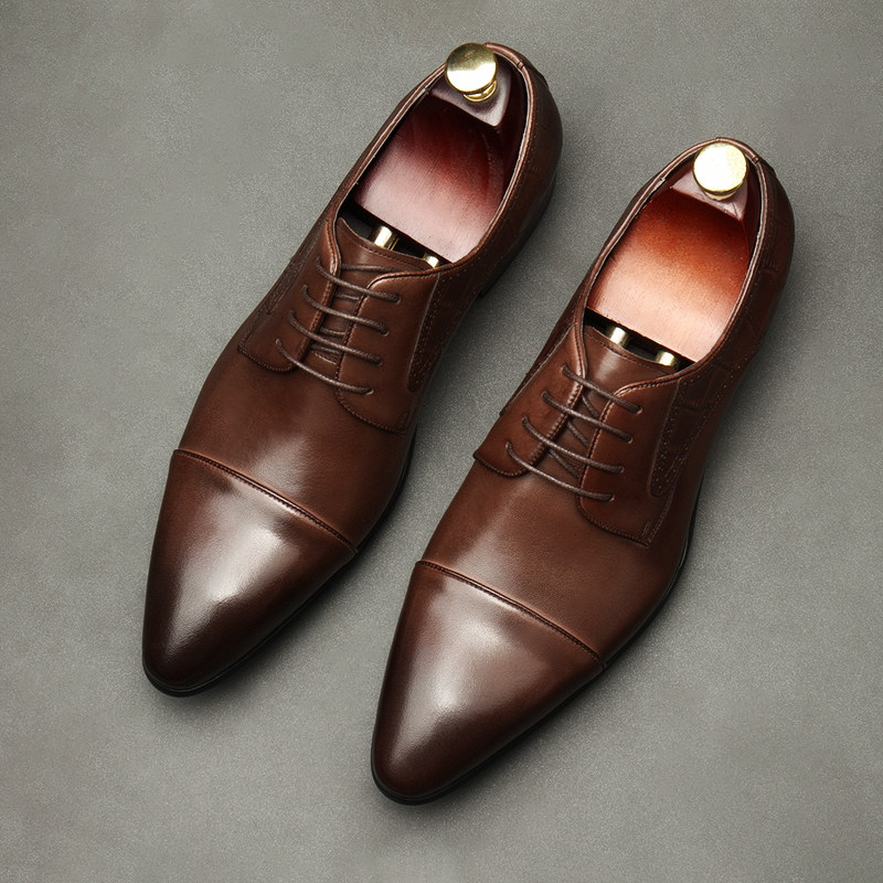 皮鞋新款英伦三接头男士正装西装真皮伴郎侧面单鞋
