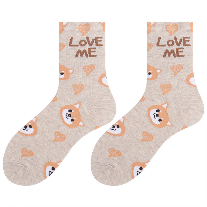 会起袜子可爱动物头像女士中筒筒袜中筒袜