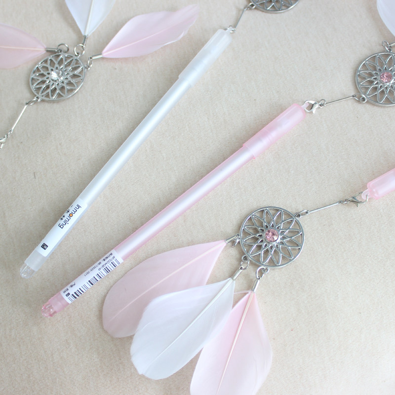 包邮可爱少女心羽羽毛吊坠中性笔创意网红韩国中性笔