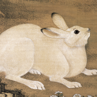 冷枚梧桐双兔图古代动物字画真迹高清微喷书房玄关挂画吉祥装饰画_双