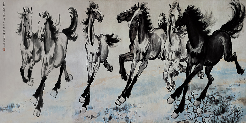 徐悲鸿八骏图奔马高清艺术微喷名家书法复制品装饰画国画