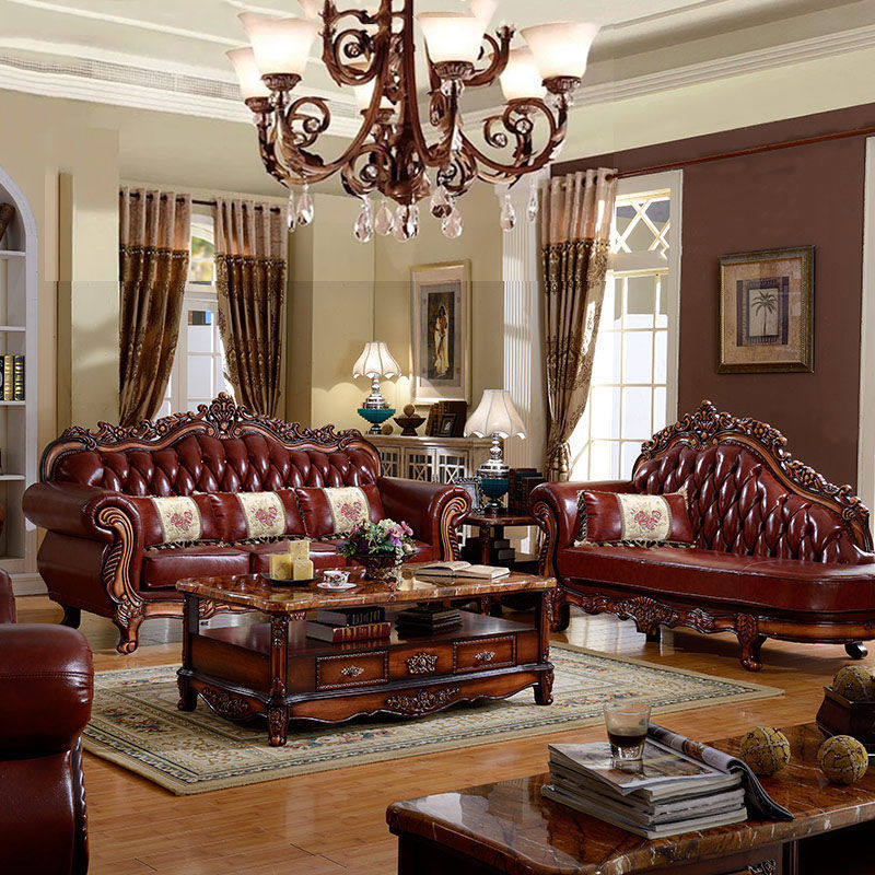 欧式真皮沙发实木客厅整装组合头层牛皮别墅自建皮艺沙发
