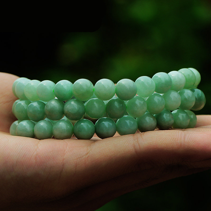 翡翠项链玉石善儿男女女款天然豆绿缅甸玉珠颈饰