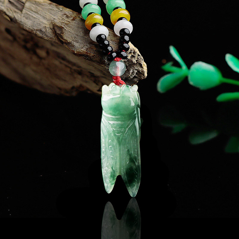 自选正品缅甸老坑冰种满绿翡翠知了吊坠玉蝉玉坠颈饰