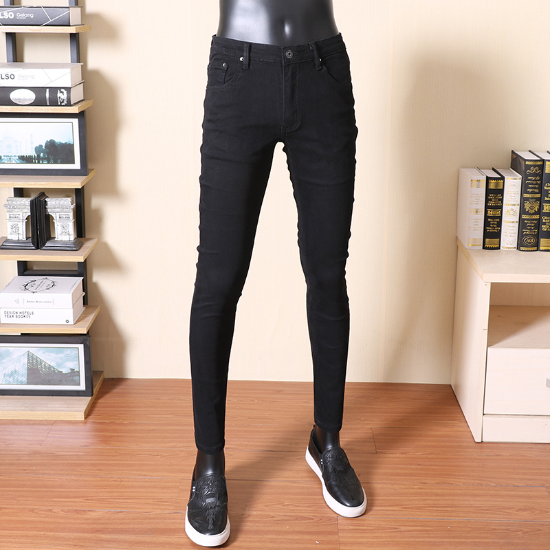 新款春秋黑色牛仔裤男士休闲修身小脚裤韩版弹力潮流百搭青年男裤