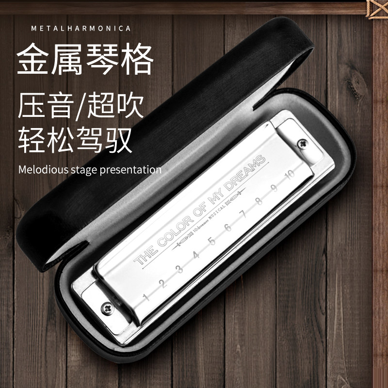 口琴天鹅初学者儿童10孔琴格金属成人布鲁斯十孔口琴