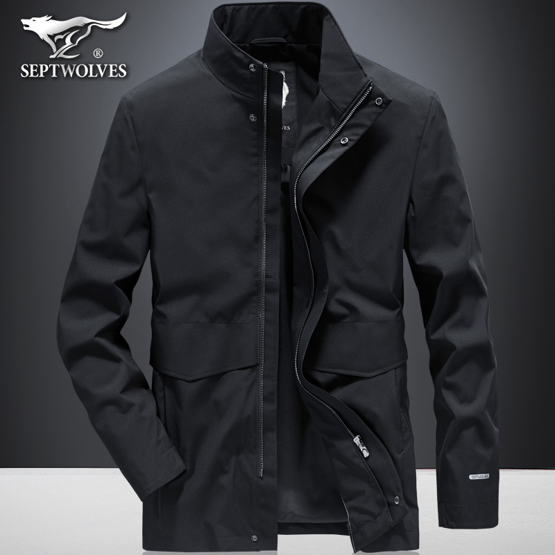 七匹狼风衣男中长款春秋季男士夹克外套立领休闲青年春装上衣潮