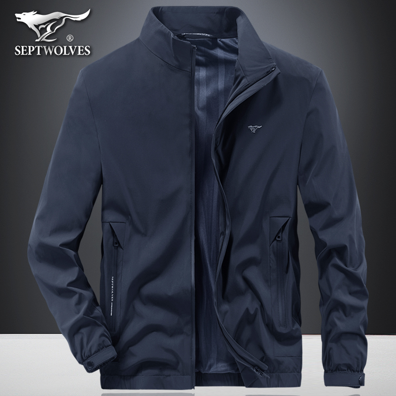 七匹狼男装夹克春秋季时尚休闲弹力外套立领风衣中青年春装上衣潮