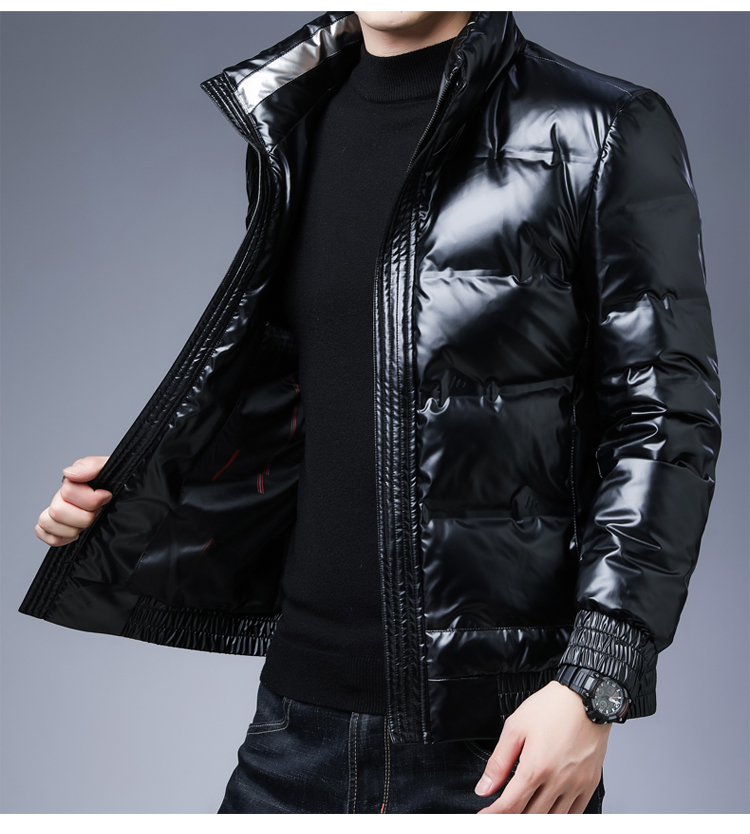 富贵鸟男装冬装羽绒服亮面短款立领白鸭绒中青年羽绒外套加厚