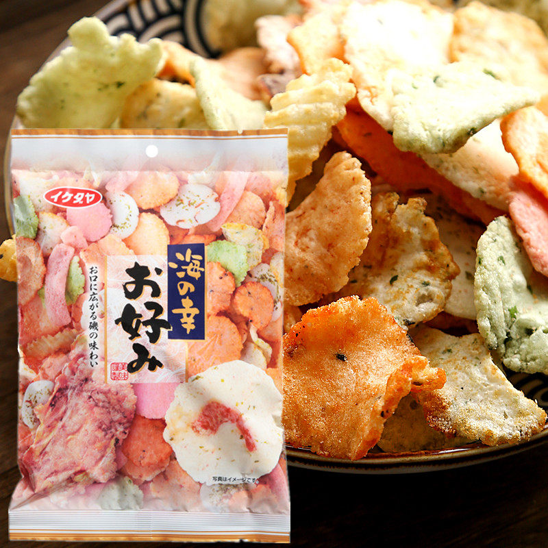 日本进口零食池田屋什锦海鲜味虾片仙贝米饼膨化食品