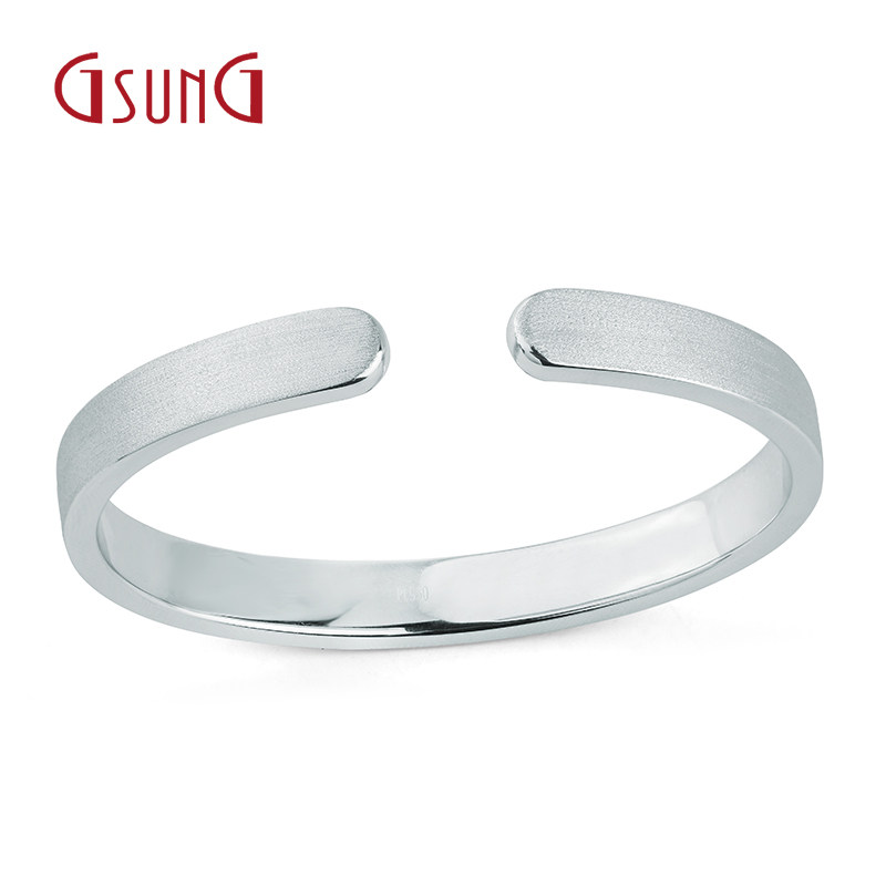 手镯gsung铂金pt950男女女款白金实心开口简约手饰