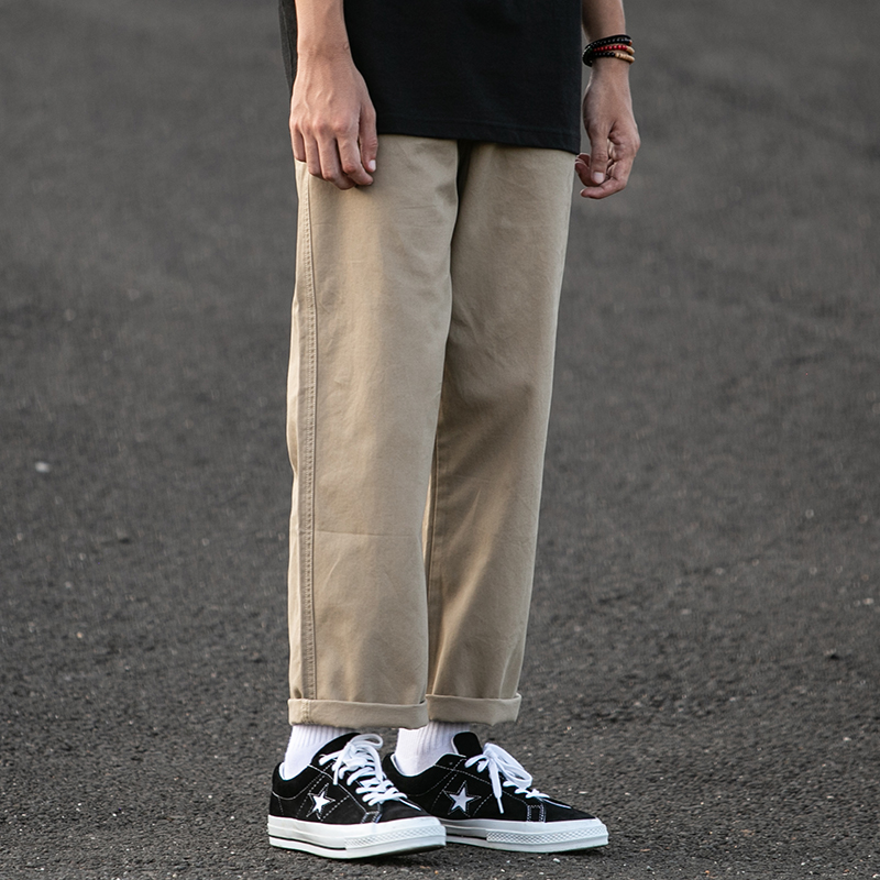 FTS 日系直筒宽松工装裤男卡其色INS潮牌复古美式坠感休闲裤子男