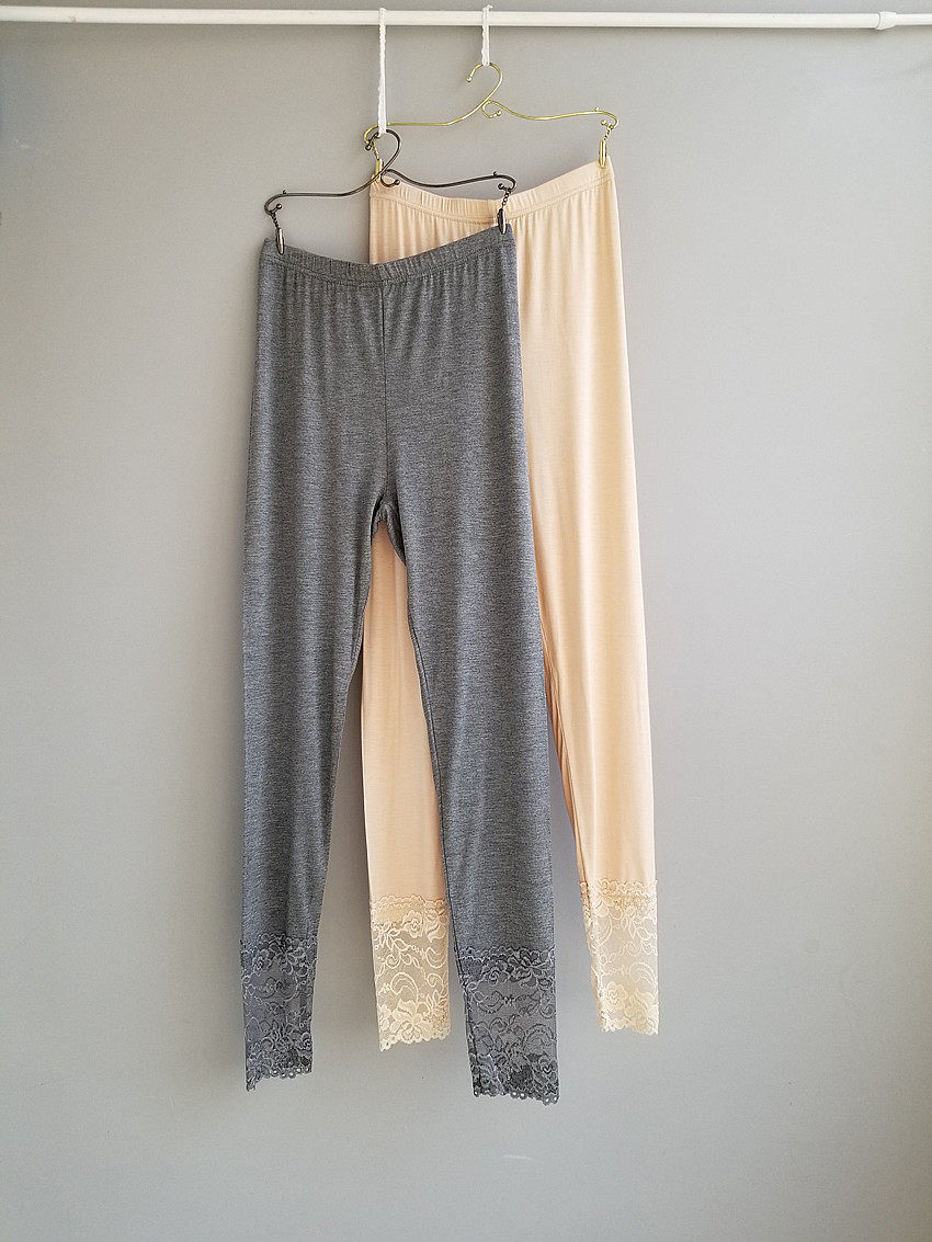 紧身裤脚蕾丝打底底裤莫代尔秋裤薄款女士线裤保暖裤