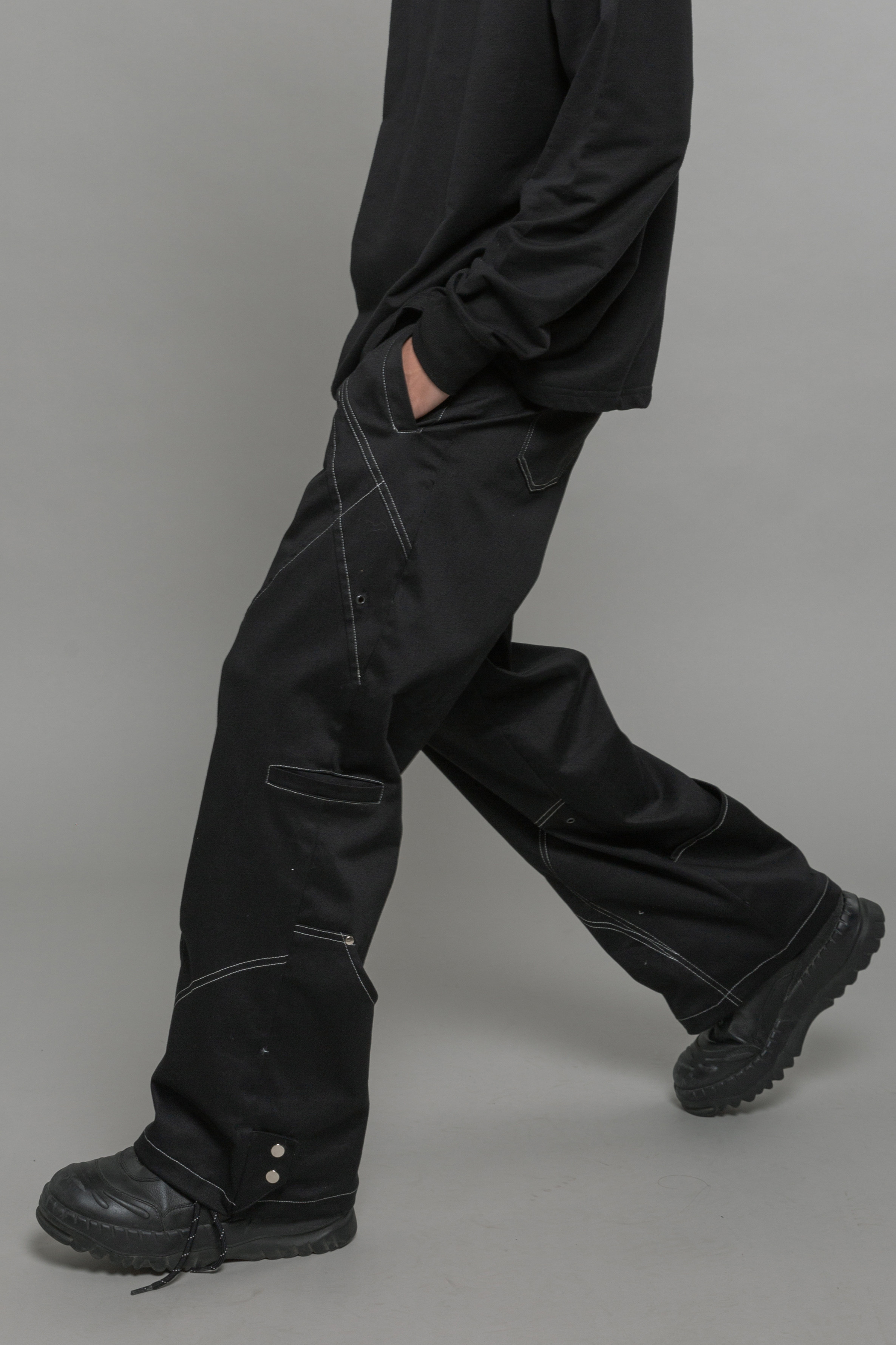 420club不规则缝线解构百搭休闲vibe黑色直筒长裤休闲裤