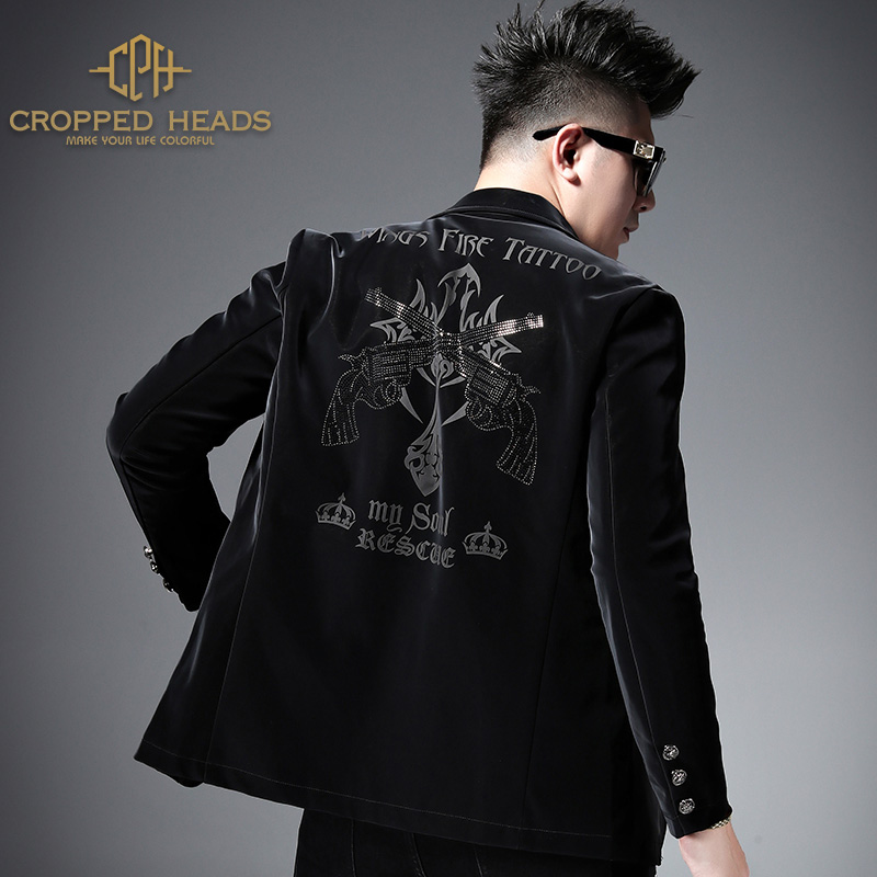 2021小西服冬季烫钻印花便西休闲小西装男装纯色潮牌外套秋装上衣