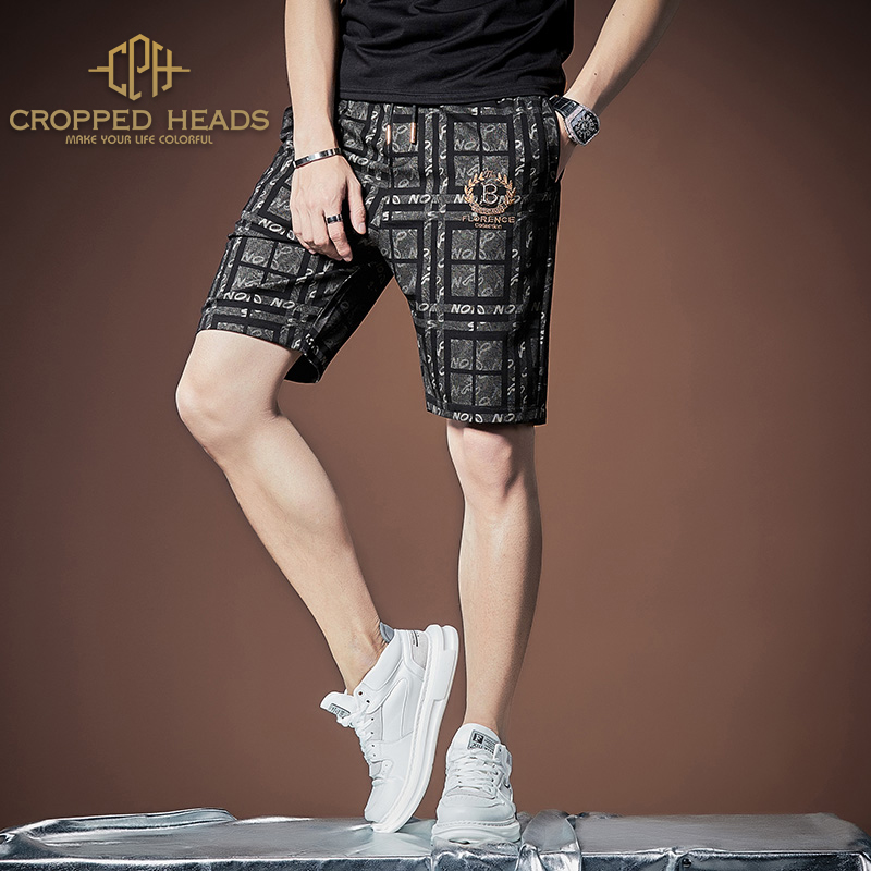 冰丝潮流格子短裤男士薄款休闲裤男2022五分男裤夏季潮牌沙滩裤子