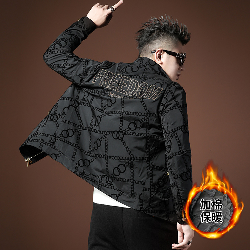 欧潮2021冬季高端夹克男士外套冬装休闲修身立领加棉加厚上衣男装